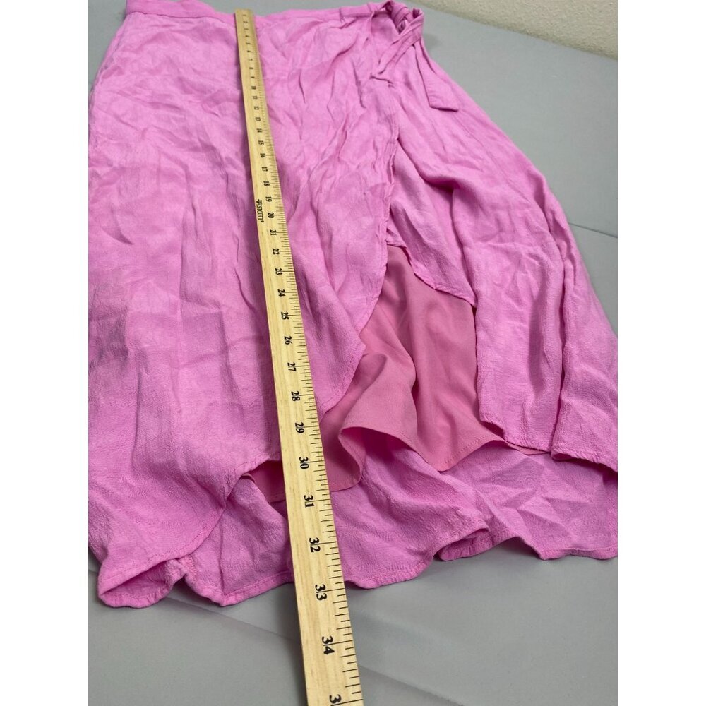 American Eagle Side Tie Wrap Midi Skirt Pink Women Large Barbie High Low Lined - Picture 8 of 12